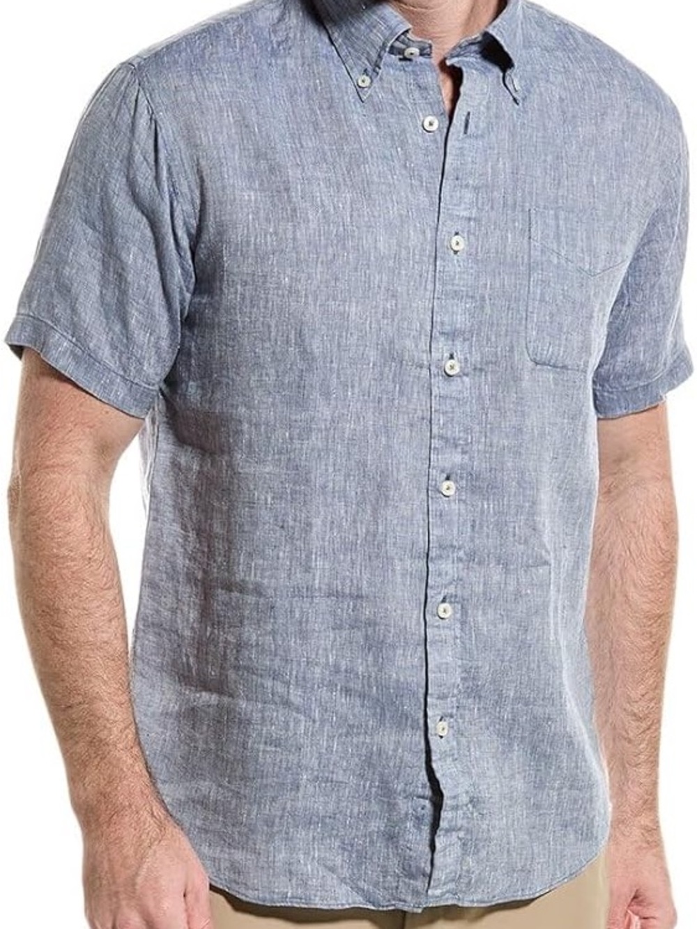Men’s Slim Fit Short-Sleeve Button-Down Linen Shirt - Light Blue